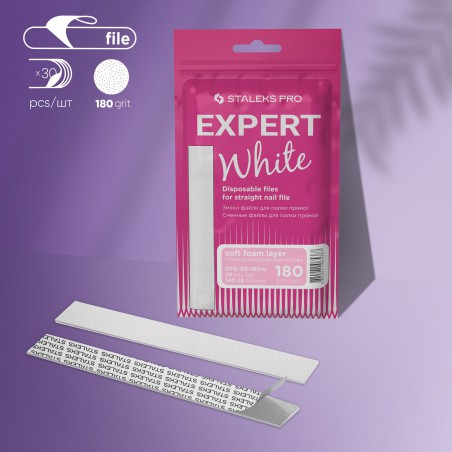 White disposable files for straight nail file (soft base) Staleks Pro Expert 20, 180 grit (30 pcs)